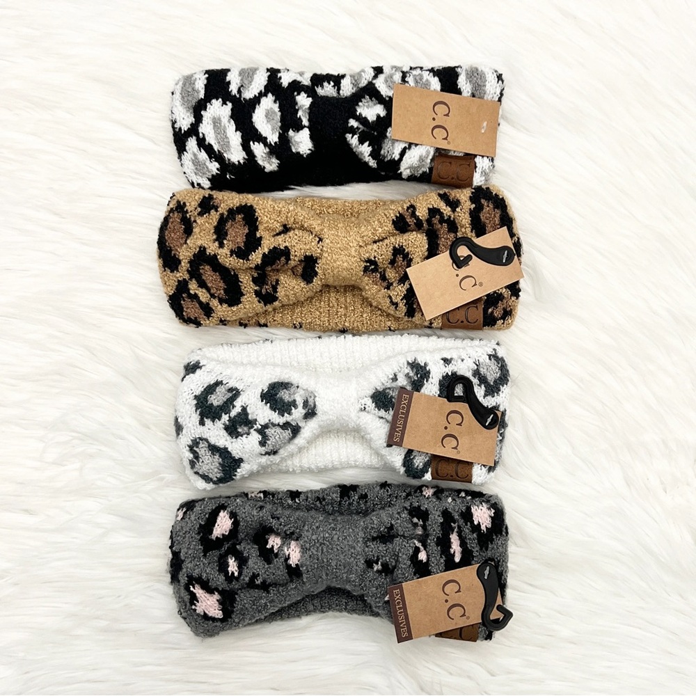 C.C Leopard Filled Bow Headband, Winter Headwrap, Warm Cozy Winter Headband
